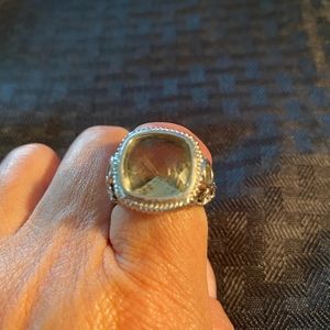 Green Amethyst Cushion Cut Sterling Silver Ring